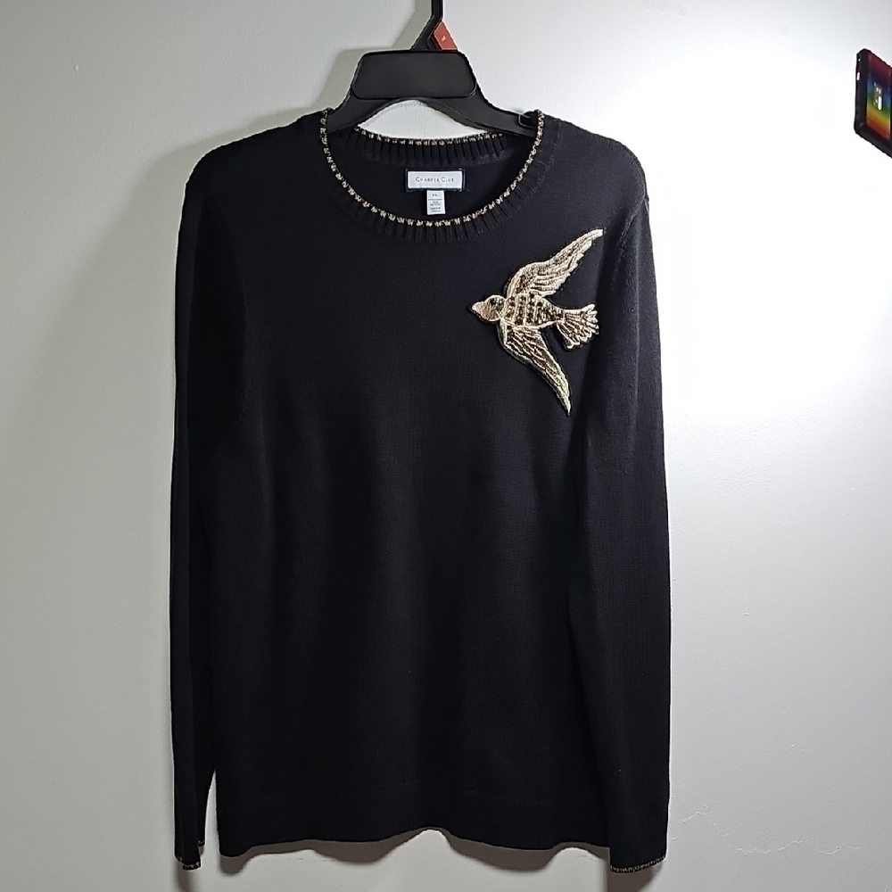 Charter Club Black Sweater with Gold Accents